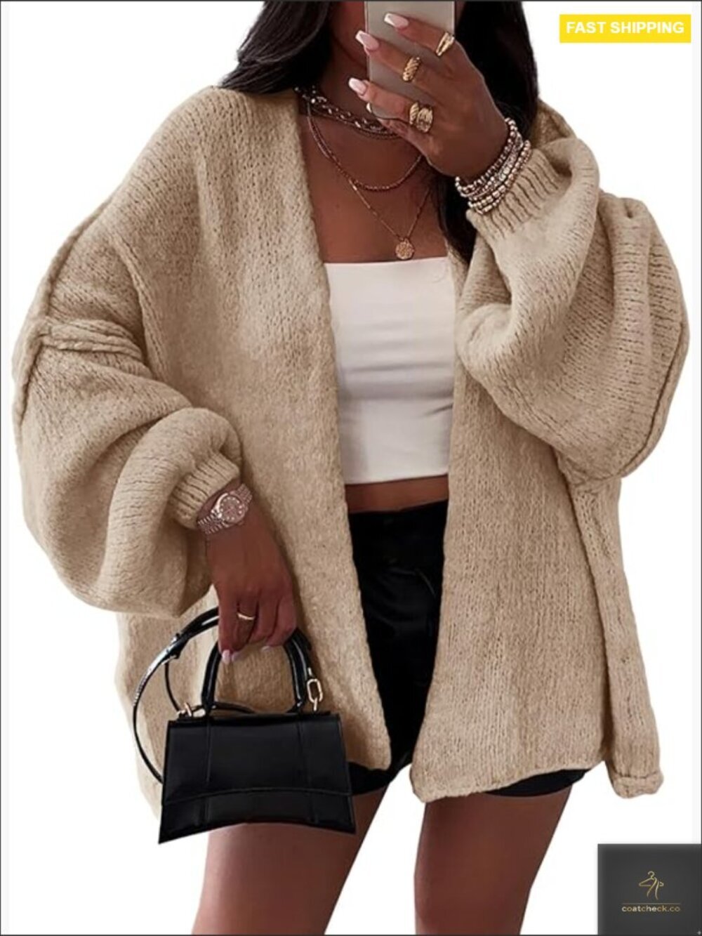 Oversized Chunky Cardigan Lantern Sleeve Open Front Slouchy Fall Layer